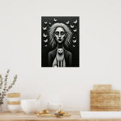 Gothic-Frau Schmetterlinge und Katze Dunkle Surrea Poster (Küche)