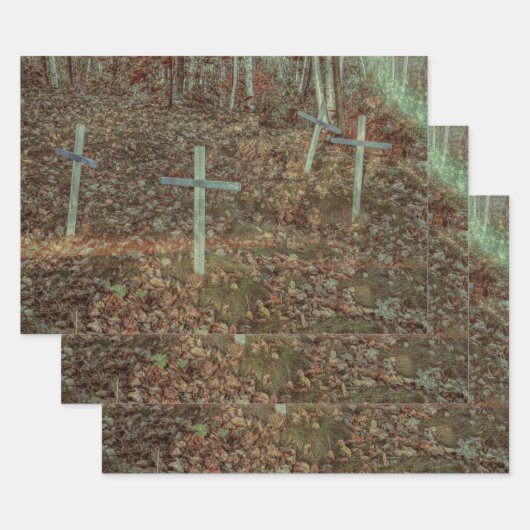Gothic Friedhof Crosses Brown Herbstleaves Geschenkpapier Set (Set)