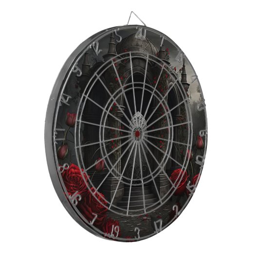 Gothic Friedhof Gazebo mit Rote Rosen bei Nacht Dartscheibe (Vorderseite Links)