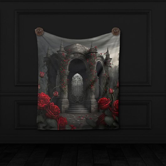 Gothic Friedhof Gazebo mit Rote Rosen bei Nacht Fleecedecke