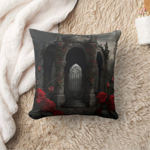 Gothic Friedhof Gazebo mit Rote Rosen bei Nacht Kissen