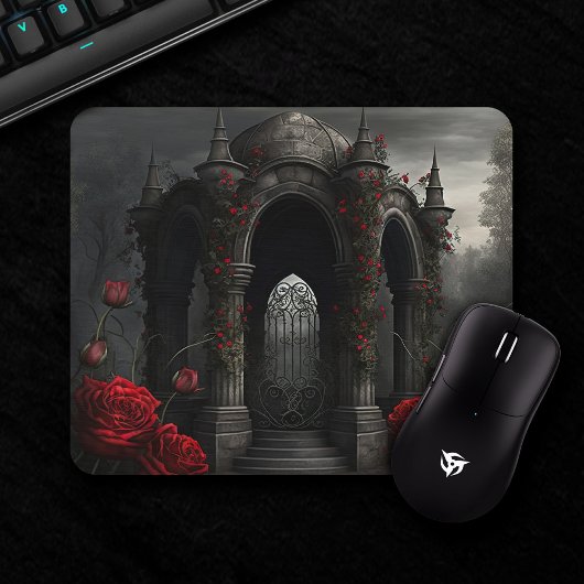 Gothic Friedhof Gazebo mit Rote Rosen bei Nacht Mousepad