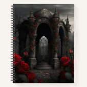 Gothic Friedhof Gazebo mit Rote Rosen bei Nacht Notizblock (Vorderseite)