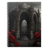 Gothic Friedhof Gazebo mit Rote Rosen bei Nacht Notizblock (Vorderseite)
