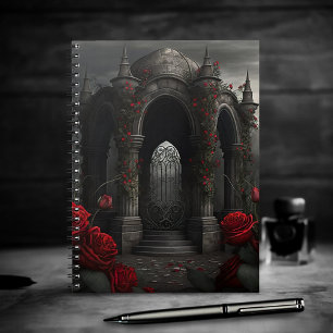 Gothic Friedhof Gazebo mit Rote Rosen bei Nacht Notizblock