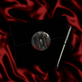 Gothic Friedhof Gazebo mit Rote Rosen bei Nacht Runder Aufkleber