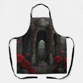 Gothic Friedhof Gazebo mit Rote Rosen bei Nacht Schürze (Vorderseite)