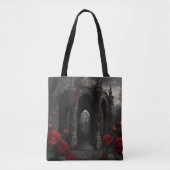 Gothic Friedhof Gazebo mit Rote Rosen bei Nacht Tasche (Vorderseite)