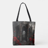 Gothic Friedhof Gazebo mit Rote Rosen bei Nacht Tasche (Rückseite)