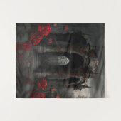 Gothic Friedhof Gazebo mit Rote Rosen bei Nacht Wandteppich (Vorderseite (Horizontal))