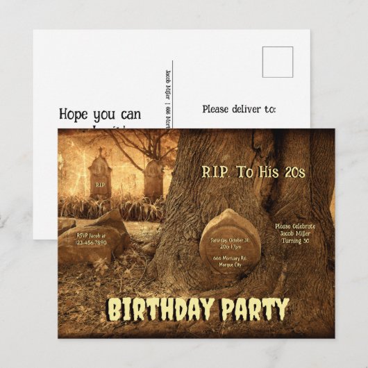 Gothic Friedhof Grabstein RIP bis zu seinen 20ern  Einladungspostkarte (Vorne/Hinten)