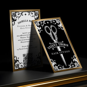 Gothic Friseur im Vintage-Stil Beauty Salon Schwar Visitenkarte