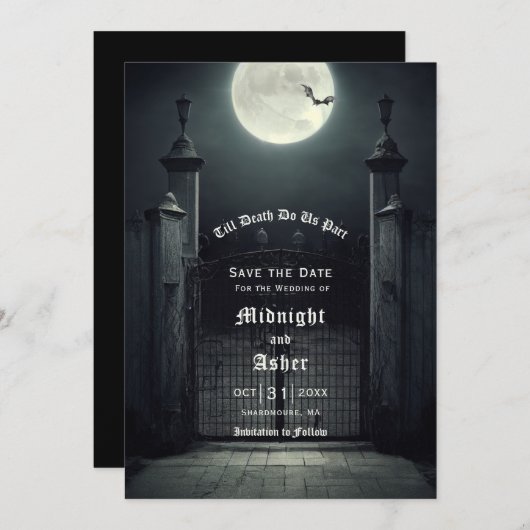 Gothic Full Moon Bat Save the Date (Vorne/Hinten)
