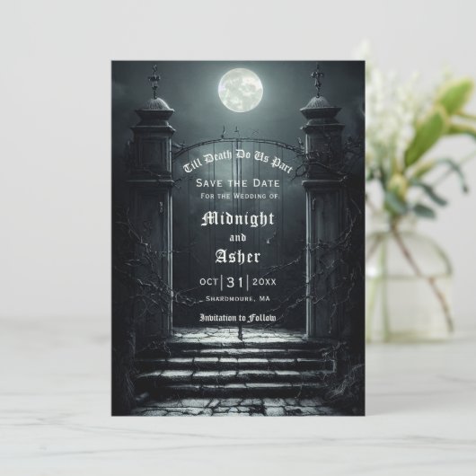 Gothic Full Moon Save the Date (Stehend Vorderseite)