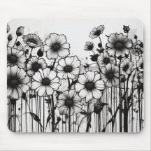 Gothic Garden Rhapsody Black Ink Floral Explosion