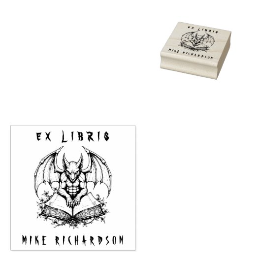 Gothic Gargoyle Guarding Book Horror Ex Libris Gummistempel (Stempel)