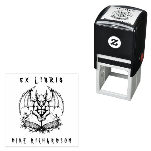 Gothic Gargoyle Guarding Book Horror Ex Libris Permastempel (Beispiel)