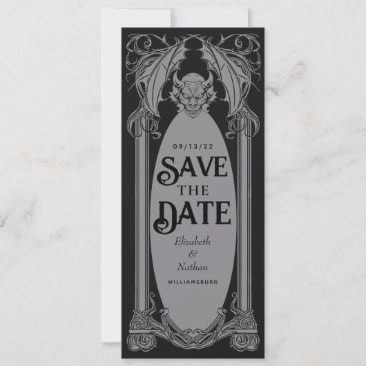 Gothic Gargoyle Halloween Wedding Save the Date Einladung (Vorderseite)