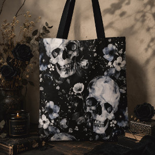 Gothic-Garten-Totenköpfe & Blumen Schwarze Blüten Tasche