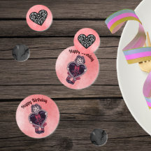 Gothic Geburtstags Lumpenpuppe schwarzes Herz rosa