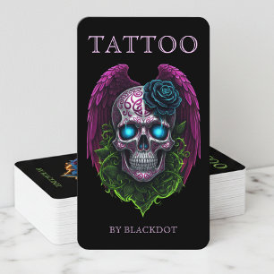 Gothic geflügelter Totenkopf Modernes Tattoo-Studi Visitenkarte