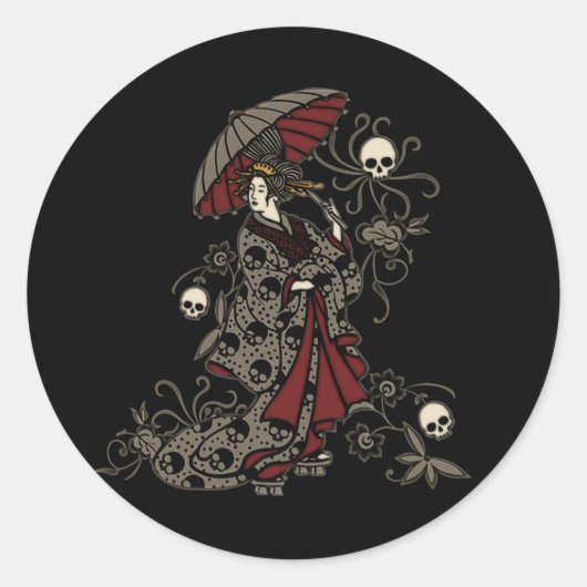 Gothic Geisha Runder Aufkleber (Vorderseite)