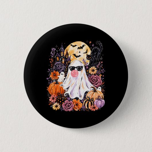Gothic Geist bläst Bubble Halloween-Kürbis Button (Vorderseite)
