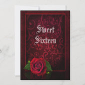 Gothic Gerahmt Damask & Rote Rose Sweet 16 Einladung (Vorderseite)