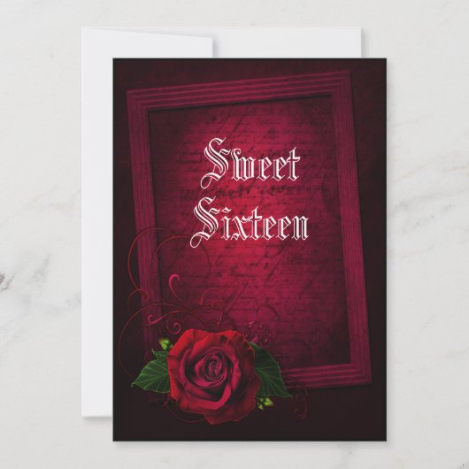 Gothic Gerahmt Letter & Rote Rose Sweet 16 Einladung (Vorderseite)