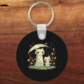 Gothic Ghost Cat Mutter mit einem Regenschirm unte Schlüsselanhänger (Vorderseite)