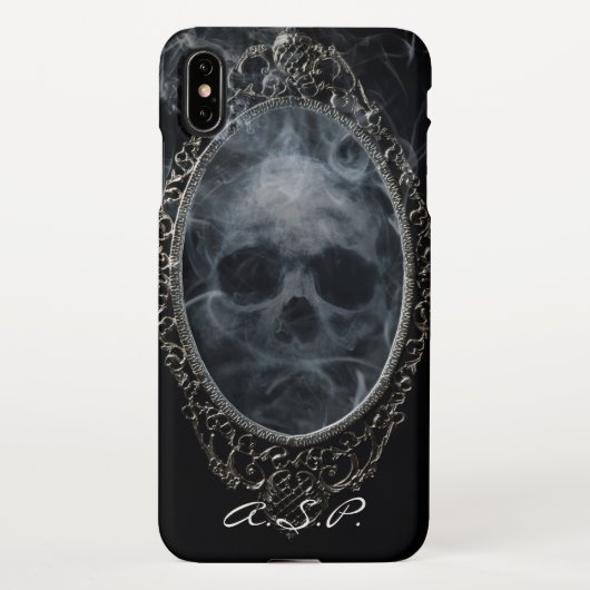 Gothic Ghost Skull Verzierter Rahmen Schwarz Silve iPhone Hülle (Rückseite)