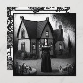 Gothic Girl and Spuk House Halloween Einladung (Vorne/Hinten)