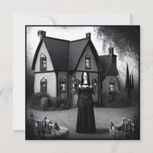 Gothic Girl and Spuk House Halloween Einladung (Vorderseite)
