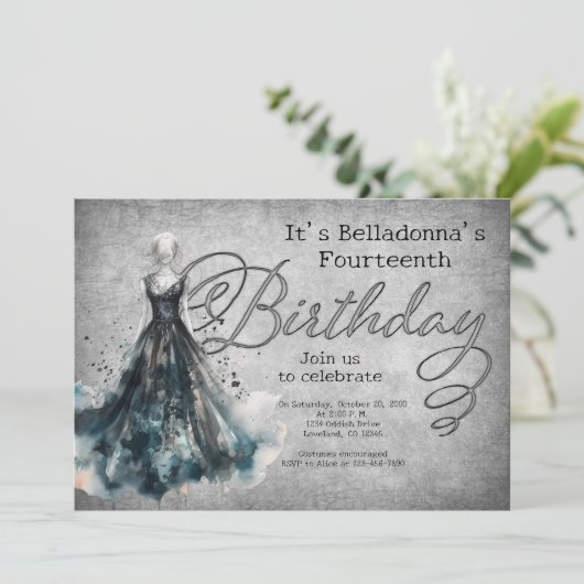 Gothic Girl Birthday Einladung (Stehend Vorderseite)