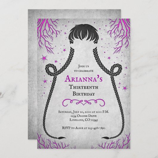 Gothic Girl Braids Einladung zum Geburtstag (Vorne/Hinten)