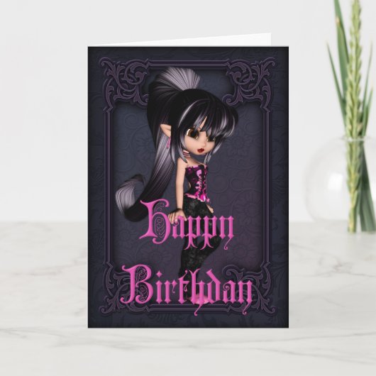 Gothic Girl Design 2 Happy Birthday Card Karte (Vorderseite)