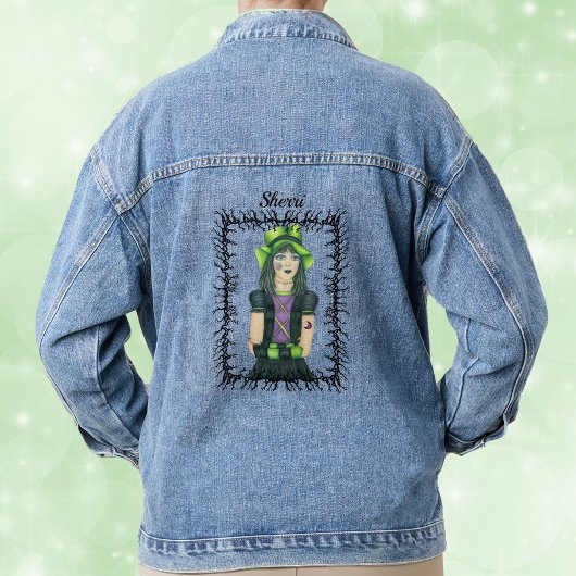 Gothic Girl Green Hat Tattoos gestachelt schwarzen Jeansjacke