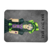 Gothic Girl Green Hat Tattoos Gloves auf Grau Magnet (Horizontal)