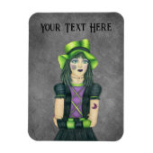 Gothic Girl Green Hat Tattoos Gloves auf Grau Magnet (Vertikal)