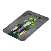 Gothic Girl Green Hat Tattoos Gloves auf Grau Magnet (Linke Seite)