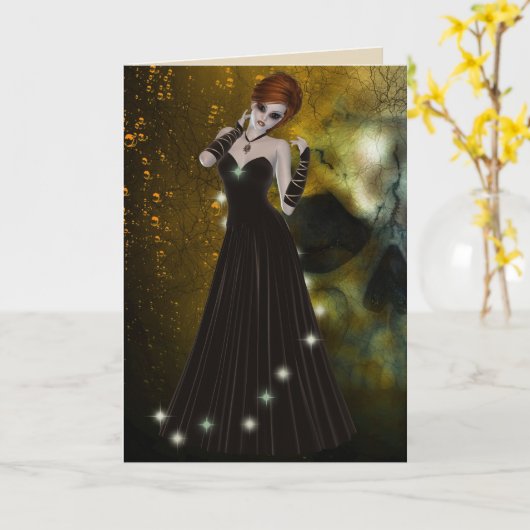 Gothic Girl Grußkarte Karte (Gelbe Blume)