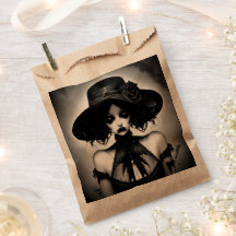 Gothic Girl in Black Dress und Hat Halloween