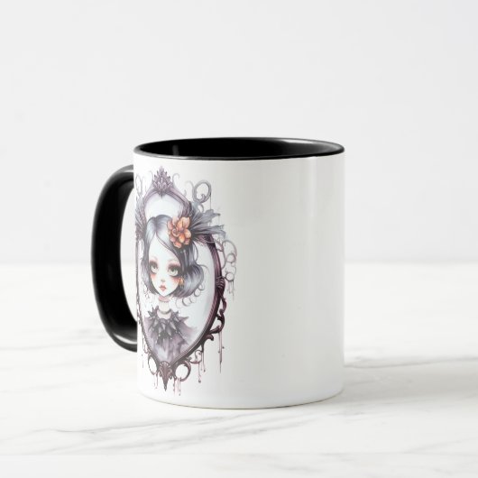Gothic Girl in Viktorianisch Mirror Halloween Tasse (Vorderseite Links)