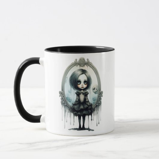Gothic Girl in Viktorianisch Mirror Halloween Tasse (Links)