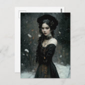 Gothic Girl in winter. Snowing. Postkarte (Vorne/Hinten)