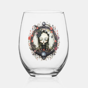 Gothic Girl mit Blume Wreath Weinglas Ohne Stiel