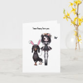 Gothic Girl mit Dackel Osterkarte Karte (Gelbe Blume)