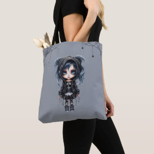 Gothic Girl mit Spinnennetzen und Spinnen Hallowee Tasche