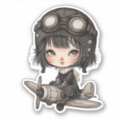 Gothic Girl Pilot flying Airplane Cute Anime Aufkleber (Vorderseite)