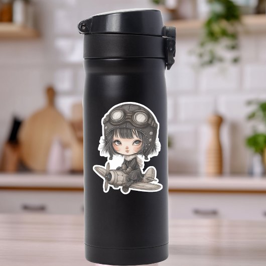 Gothic Girl Pilot flying Airplane Cute Anime Aufkleber